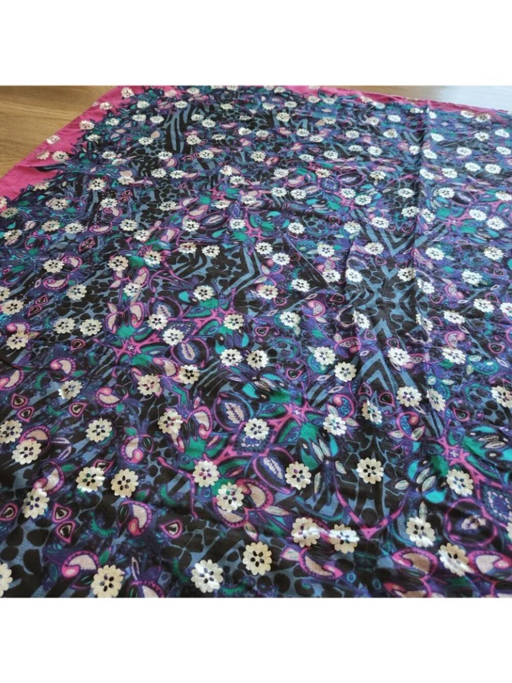 Vintage Square Scarf Wrap Shawl Sarong H&M Divided One Size Floral 47